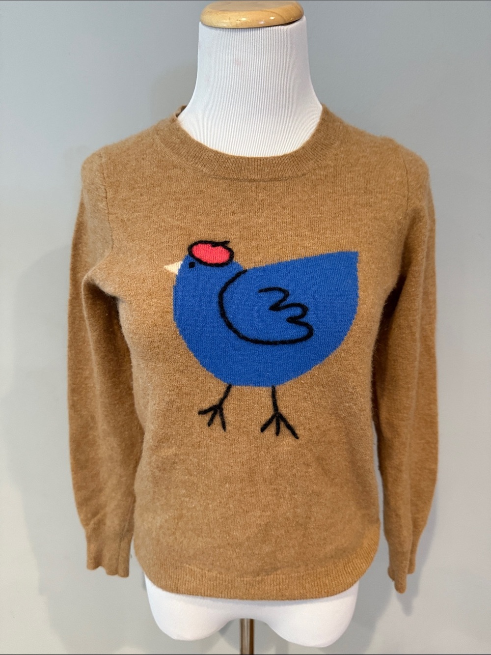 J.Crew Womens Cashmere Blend SweaterFrench Hen Tan Crewneck Preppy Size XS- rare